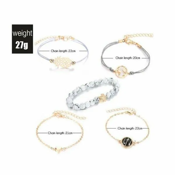 Black Marble Pineapple Bracelet Set - 14K Gold Plated, Hypoallergenic, Italian Design