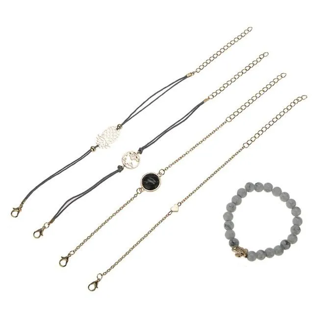 Black Marble Pineapple Bracelet Set - 14K Gold Plated, Hypoallergenic, Italian Design