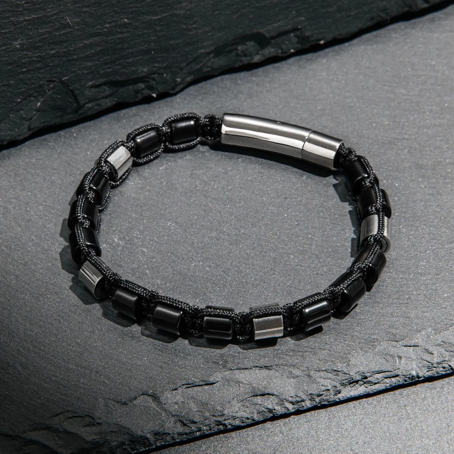 Black Onyx & Silver Beads Bracelet