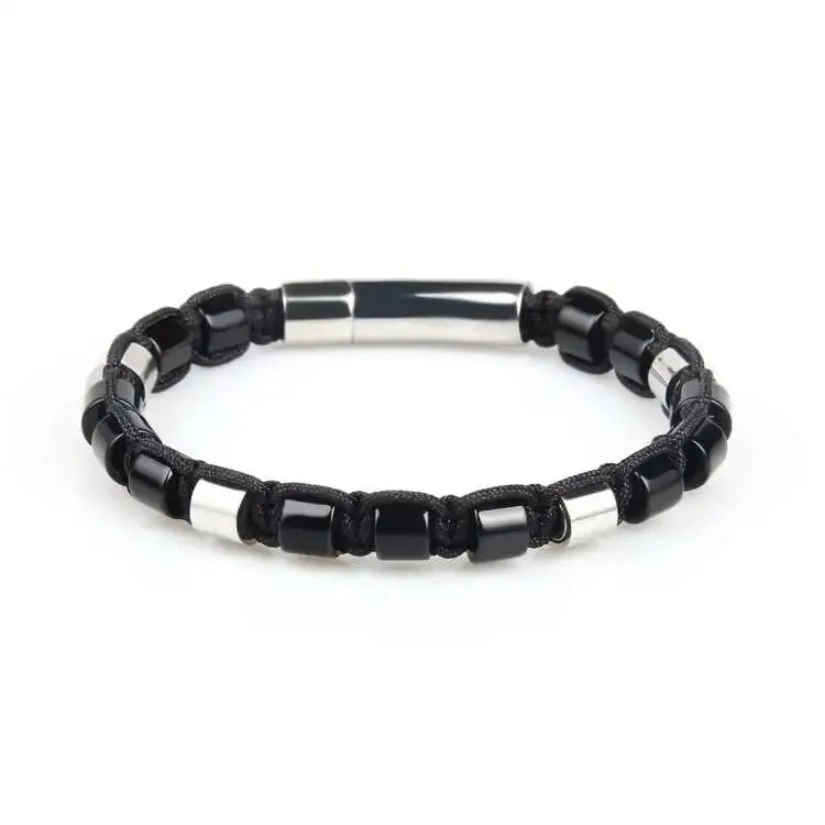Black Onyx & Silver Beads Bracelet
