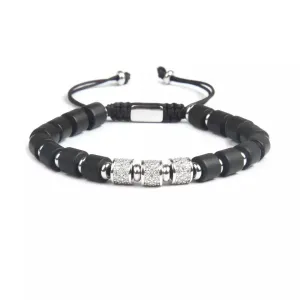 Black Onyx & Silver Cylinder Beads Bracelet