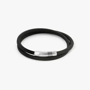 Black Rubber Octagon Click Bracelet With Rhodium-Plated Sterling Silver