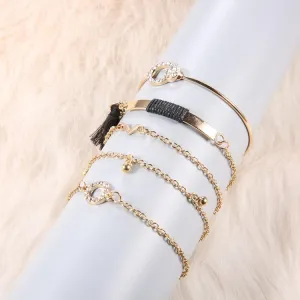 Black Tassel Pav'e Bracelet Set - 14K Gold Plated, White Crystal Pav'e, Hypoallergenic, Italy Design