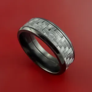 Black Zirconium Ring with Silver Carbon Fiber Inlay Custom Made Band