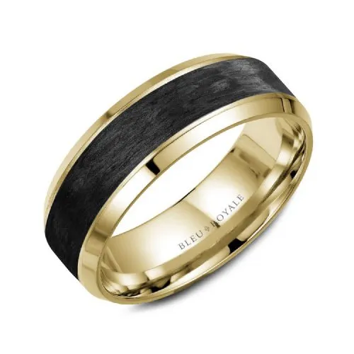 Bleu Royale (7.5mm) 14K Yellow Gold and Black Carbon Fiber Mens Band