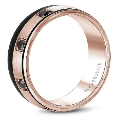 Bleu Royale (8.5mm) 14K Rose Gold and Carbon Fiber (0.44ct) Black Diamonds Mens Band