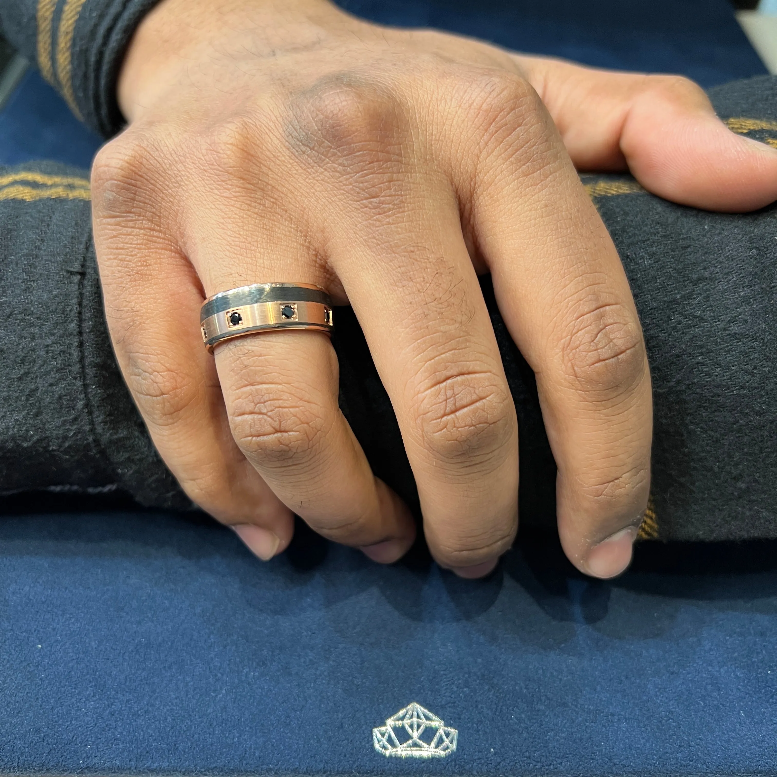 Bleu Royale (8.5mm) 14K Rose Gold and Carbon Fiber (0.44ct) Black Diamonds Mens Band