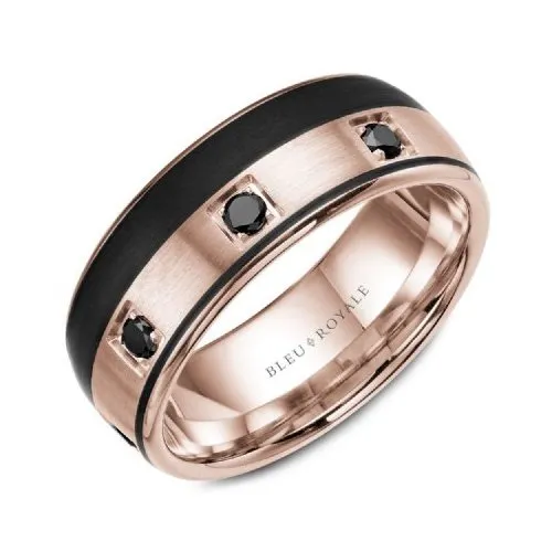 Bleu Royale (8.5mm) 14K Rose Gold and Carbon Fiber (0.44ct) Black Diamonds Mens Band