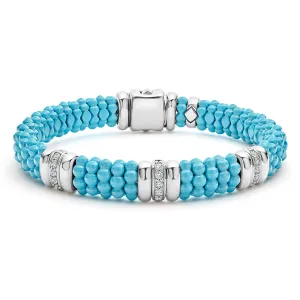 Blue Caviar Blue Three Station Ceramic Diamond Bracelet | 9mm