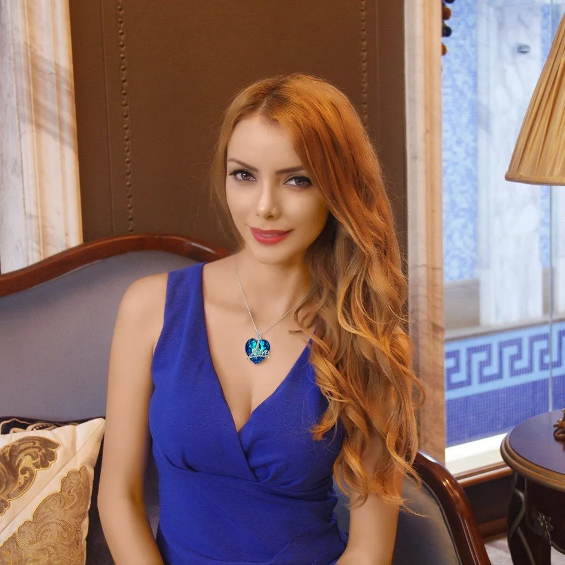 Blue Heart Shaped Elements Necklace - 14K White Gold Plated, 18.50 Inches, Hypoallergenic, Imported from Italy