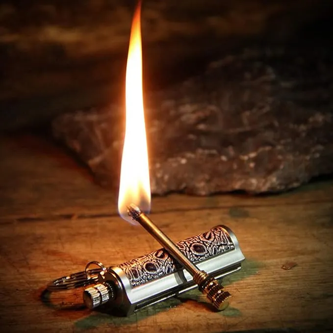 BOLLAER Keychain Flint Metal Matchstick Fire, Car Key Rings, Kerosene Refillable Lighter, EDC Best Gift Ideas and BBQ Camping Emergency Survival Gear for Men Women