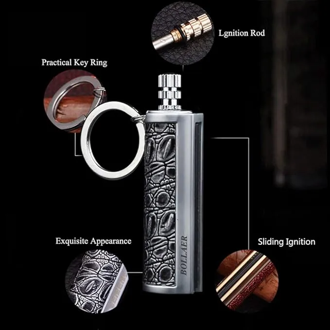 BOLLAER Keychain Flint Metal Matchstick Fire, Car Key Rings, Kerosene Refillable Lighter, EDC Best Gift Ideas and BBQ Camping Emergency Survival Gear for Men Women