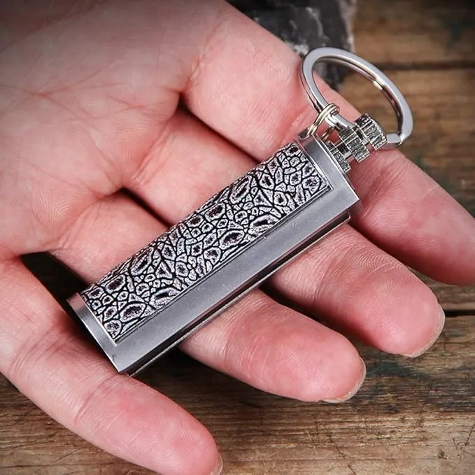 BOLLAER Keychain Flint Metal Matchstick Fire, Car Key Rings, Kerosene Refillable Lighter, EDC Best Gift Ideas and BBQ Camping Emergency Survival Gear for Men Women