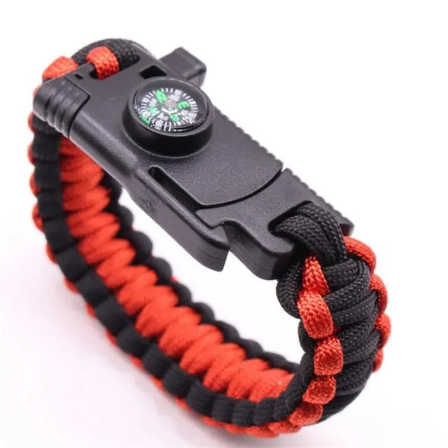 Bracelet For Men Outdoor Camping Rescue Paracord Survival Parachute Cord Multifunctional Braided Rope Adjustable Knife Whistle