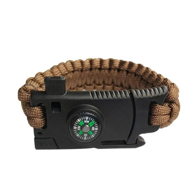 Bracelet For Men Outdoor Camping Rescue Paracord Survival Parachute Cord Multifunctional Braided Rope Adjustable Knife Whistle