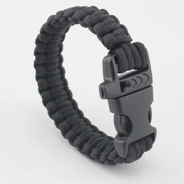 Bracelet For Men Outdoor Camping Rescue Paracord Survival Parachute Cord Multifunctional Braided Rope Adjustable Knife Whistle