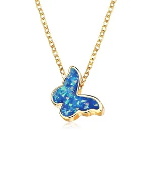 Butterfly-Blue Opal Necklace - 18K Gold Plated, 18" Chain with Extender, Lobster Clasp, Hypoallergenic & Comfort Fit, Made in Italy