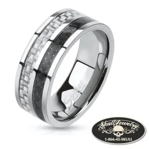 Carbon Fiber Inlay Two Toned Band Ring Stainless Steel (c025)