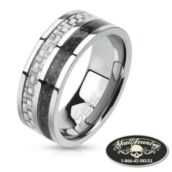 Carbon Fiber Inlay Two Toned Band Ring Stainless Steel (c025)