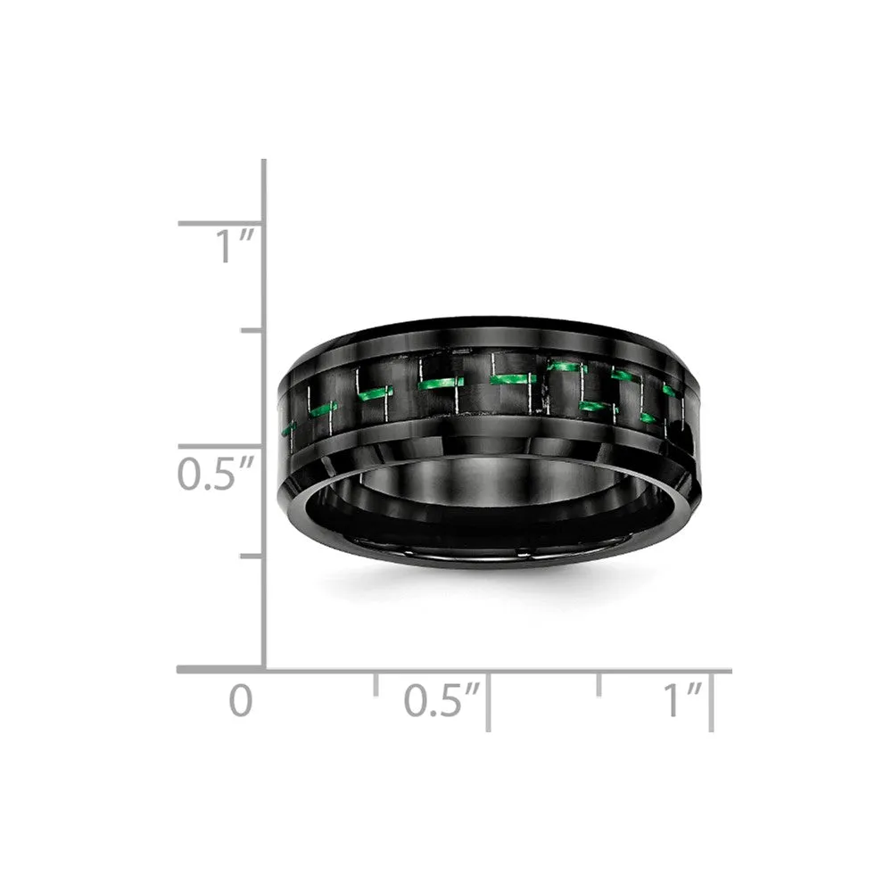 Ceramic Black with Green Carbon Fiber Inlay Beveled Edge Ring