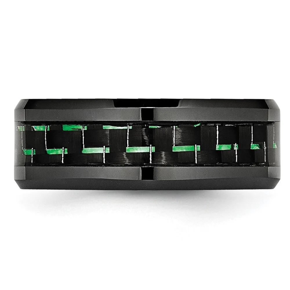Ceramic Black with Green Carbon Fiber Inlay Beveled Edge Ring