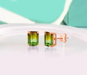 Certified 5.00 Ctw Citrine/Emerald Stud Earrings in 18K Rose Gold - Hypoallergenic & Made to Last