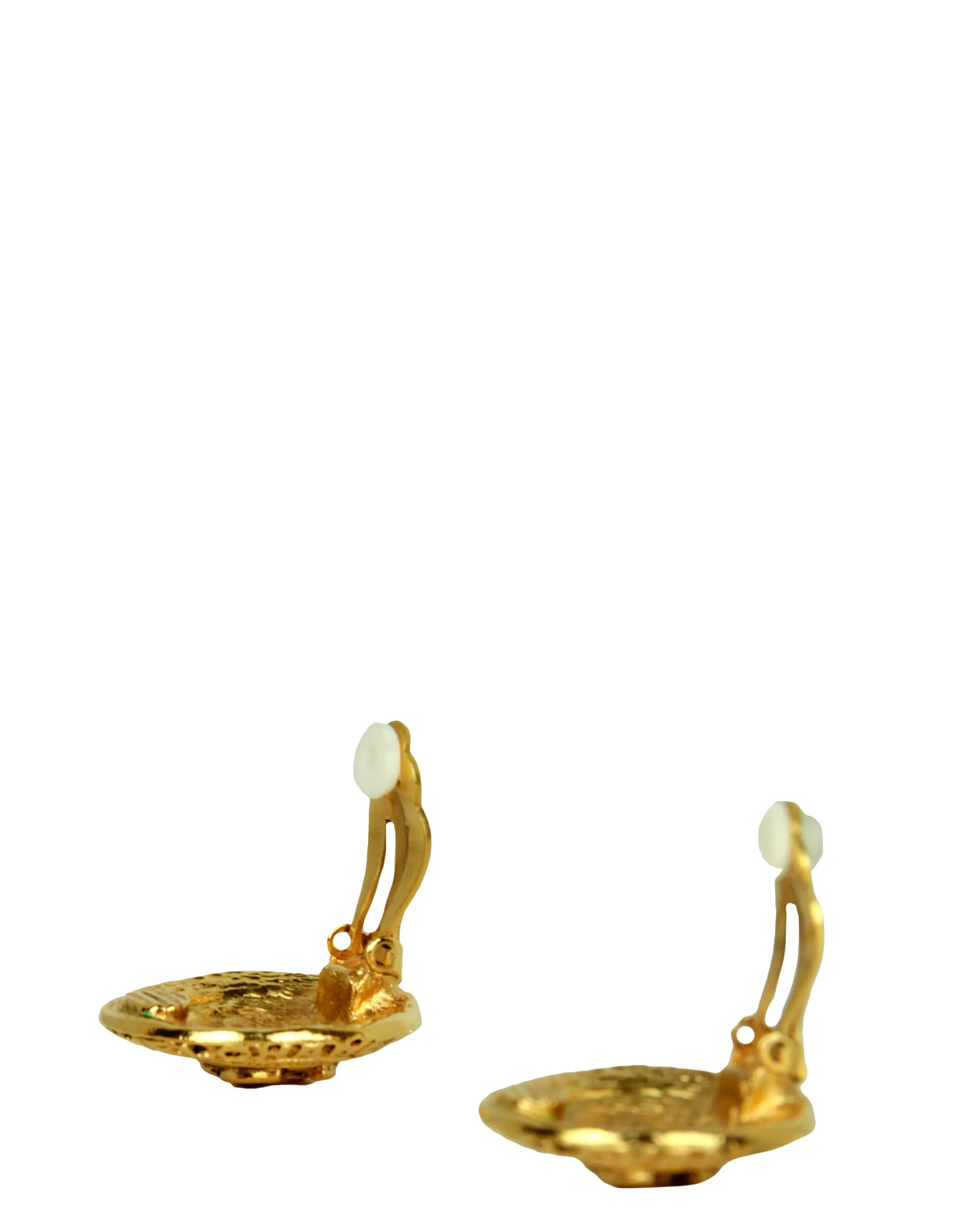 Chanel Vintage Goldtone 1" CC Button Clip-On Earrings