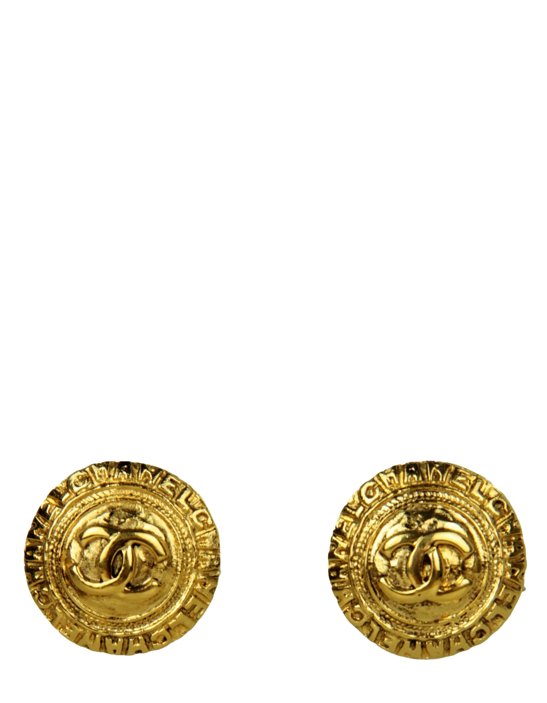 Chanel Vintage Goldtone 1" CC Button Clip-On Earrings