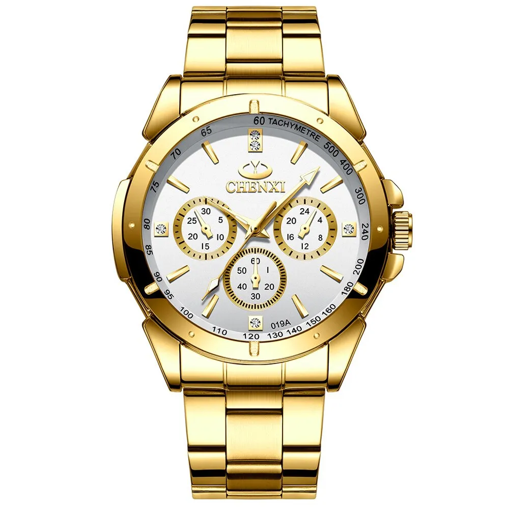 CHENXI Top Luxury Brand Lovers Quartz Watch Golden Stainless Steel WristWatches for Men Women Analog Sports waterproof Watches
