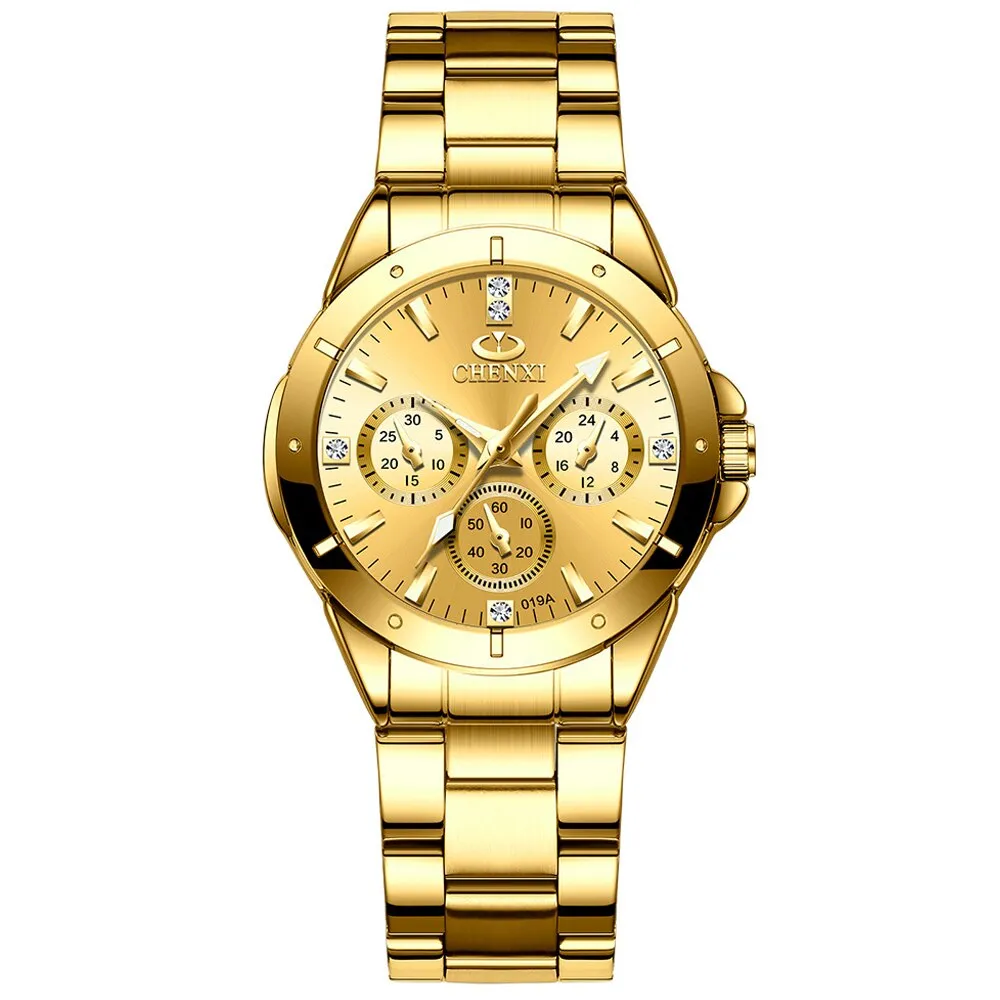 CHENXI Top Luxury Brand Lovers Quartz Watch Golden Stainless Steel WristWatches for Men Women Analog Sports waterproof Watches