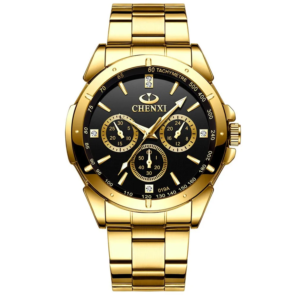 CHENXI Top Luxury Brand Lovers Quartz Watch Golden Stainless Steel WristWatches for Men Women Analog Sports waterproof Watches