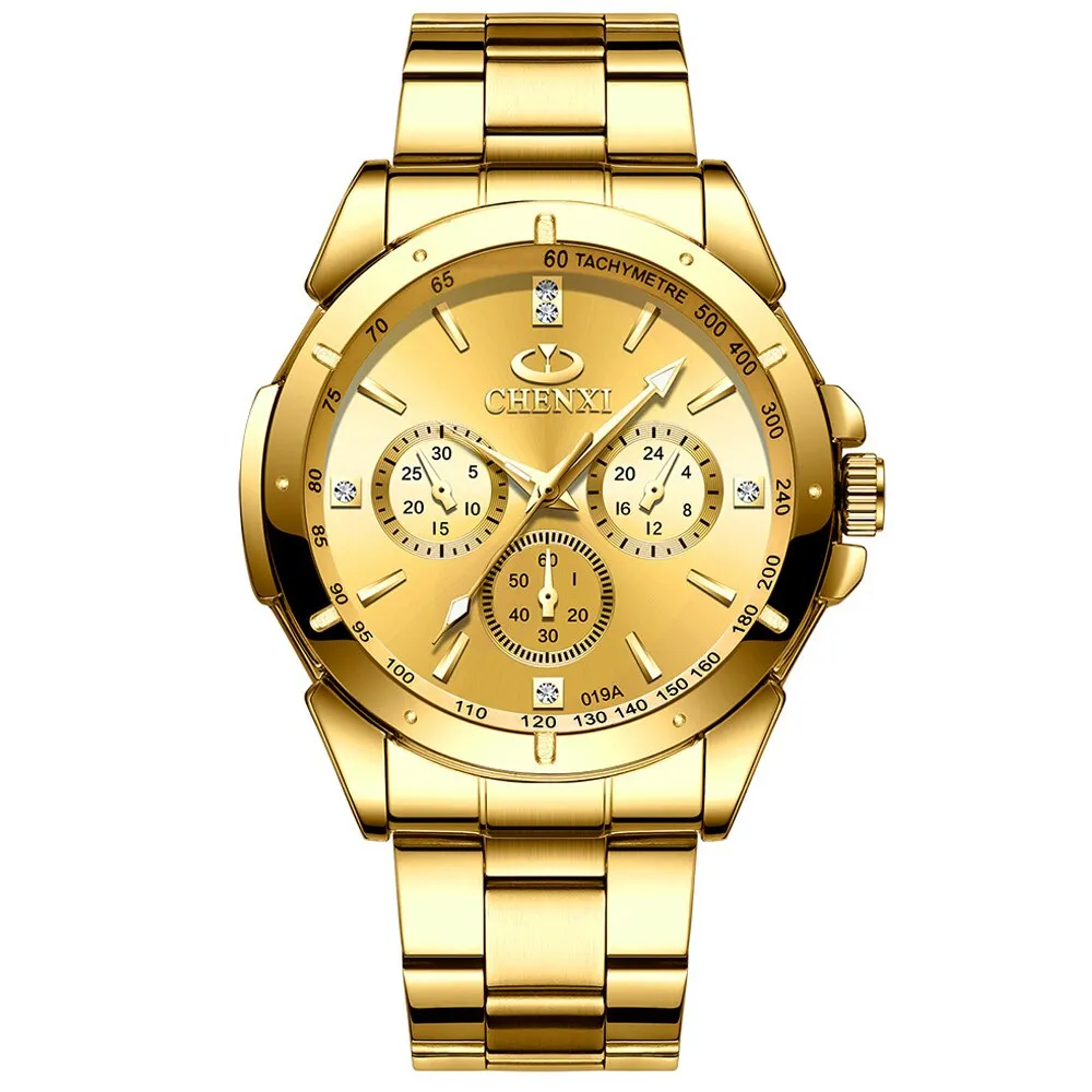 CHENXI Top Luxury Brand Lovers Quartz Watch Golden Stainless Steel WristWatches for Men Women Analog Sports waterproof Watches