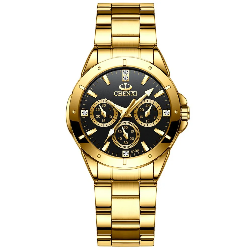 CHENXI Top Luxury Brand Lovers Quartz Watch Golden Stainless Steel WristWatches for Men Women Analog Sports waterproof Watches