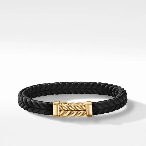 Chevron Black Rubber Link Bracelet with 18K Yellow Gold, Size Small