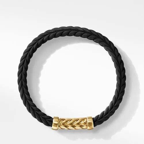 Chevron Black Rubber Link Bracelet with 18K Yellow Gold, Size Small