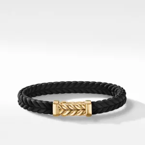 Chevron Black Rubber Link Bracelet with 18K Yellow Gold, Size Small