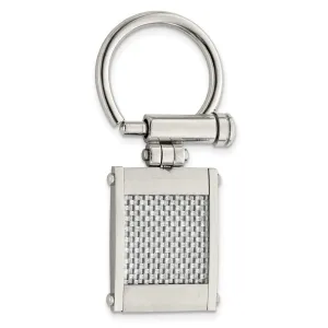 Chisel Stainless Steel Brushed and Polished Grey Carbon Fiber Inlay Key Ring