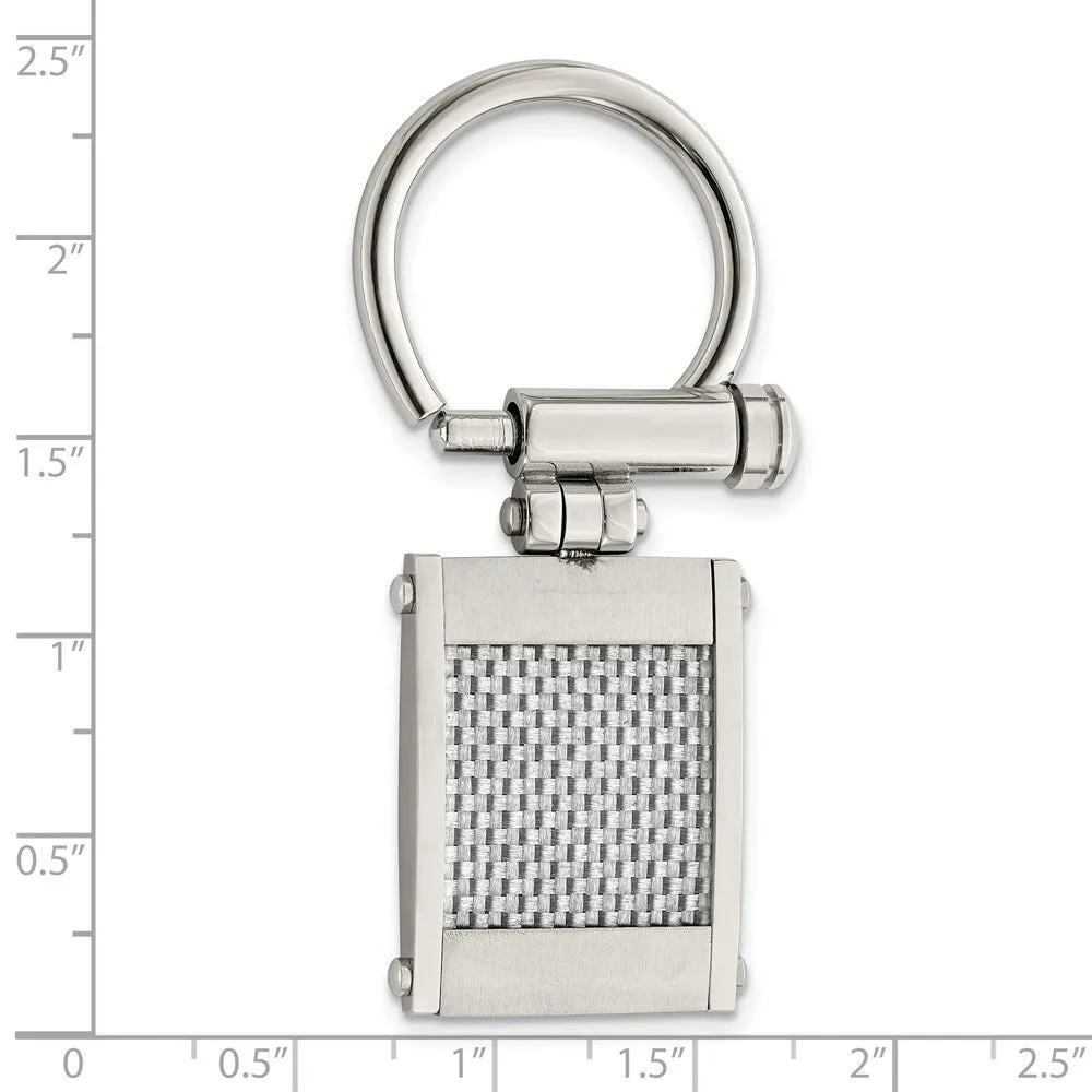 Chisel Stainless Steel Brushed and Polished Grey Carbon Fiber Inlay Key Ring