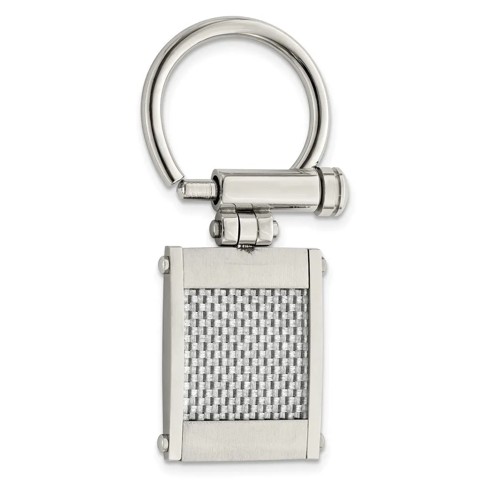 Chisel Stainless Steel Brushed and Polished Grey Carbon Fiber Inlay Key Ring