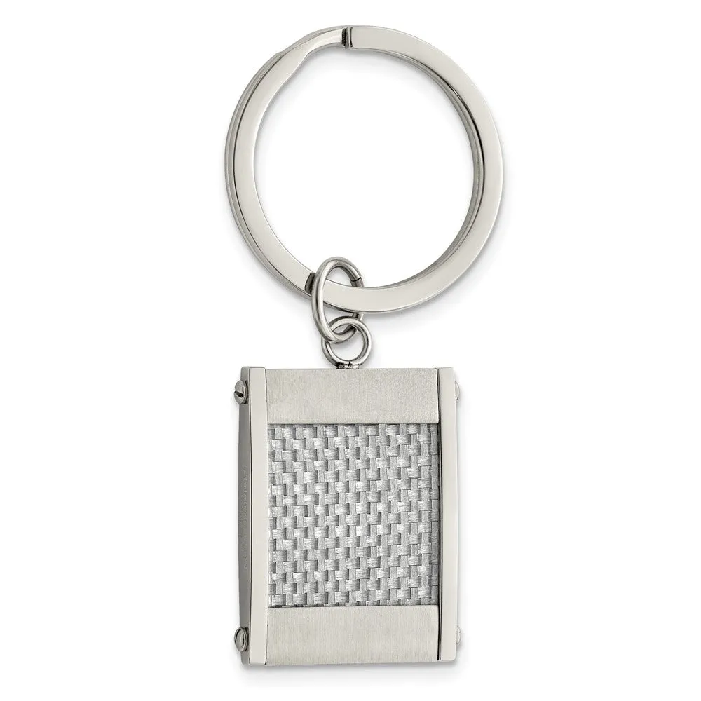 Chisel Stainless Steel Brushed and Polished Grey Carbon Fiber Inlay Key Ring