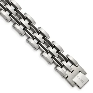 Chisel Stainless Steel Brushed and Polished with Black Rubber 9.25 inch Link Bracelet
