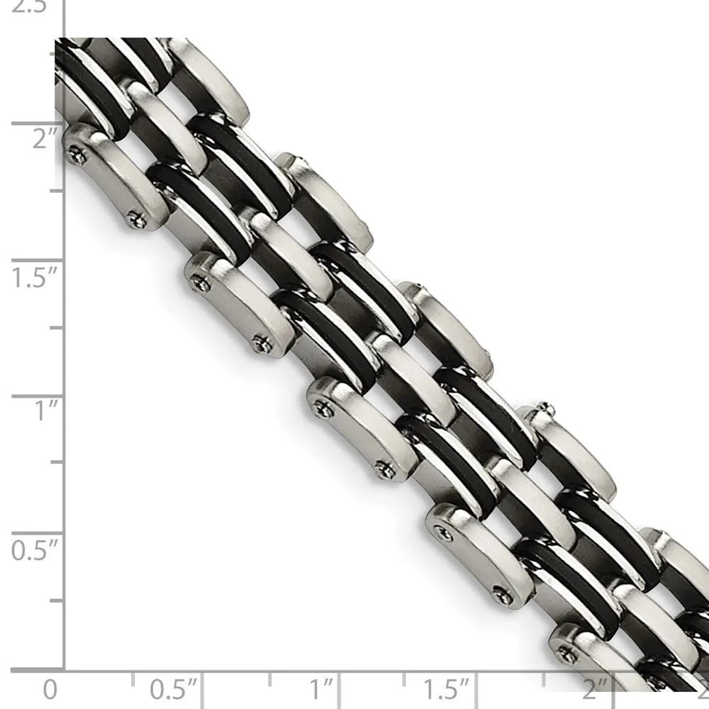Chisel Stainless Steel Brushed and Polished with Black Rubber 9.25 inch Link Bracelet
