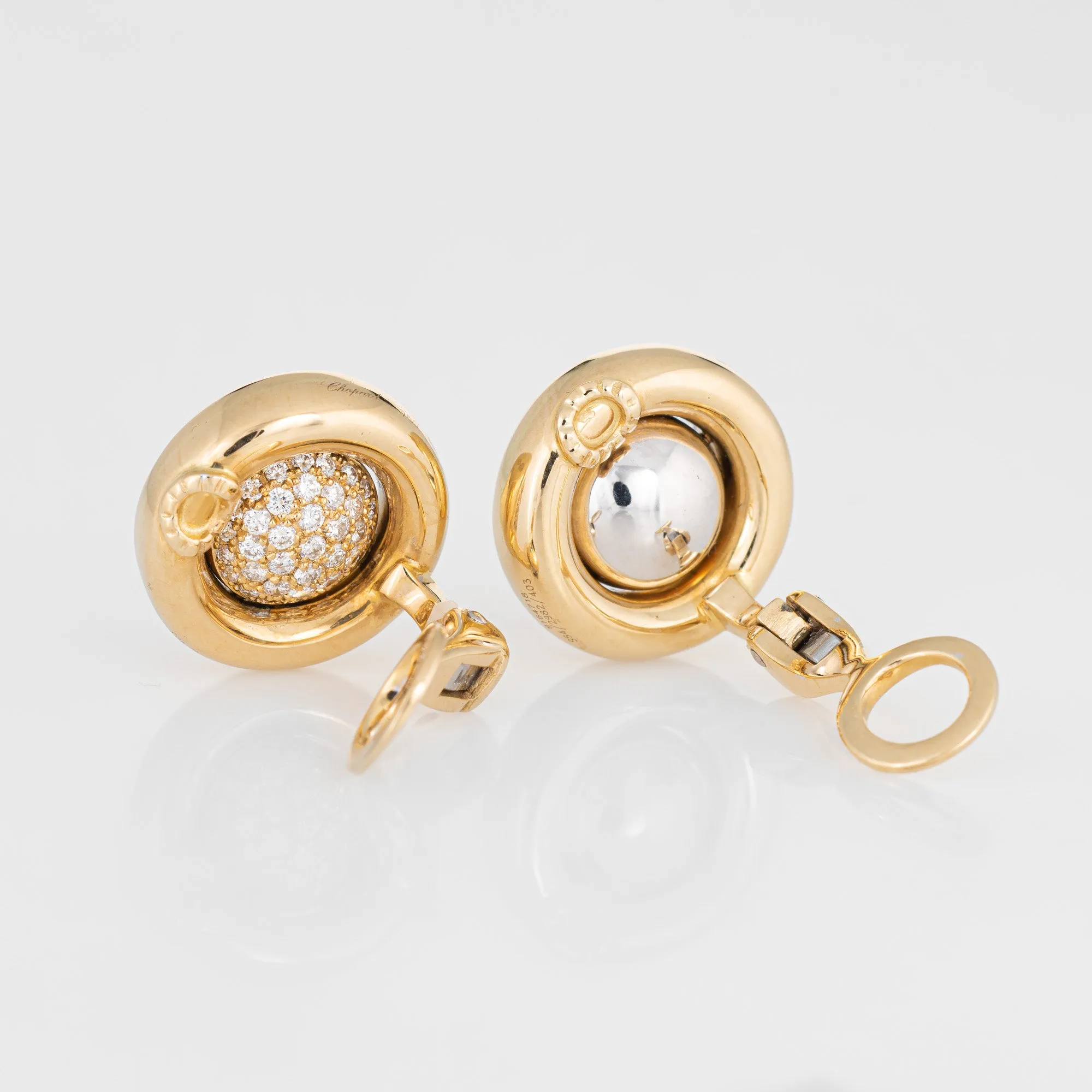 Chopard Diamond Earrings Movable Day Night 18k Yellow Gold Estate Jewelry
