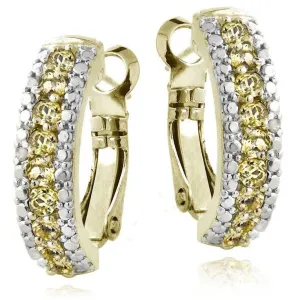Citrine Crystal Leverback Earrings - 3.00 Ct, Hypoallergenic, 18K Gold Plated, Made in Italy