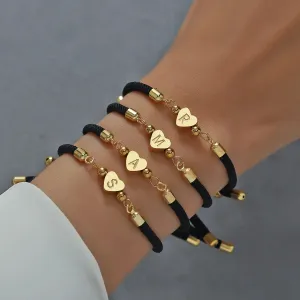 Classic A-Z Heart Initial Letter Bracelet Women Simpel Adjustable Colorful Rope Bracelet For Women Jewelry Gift
