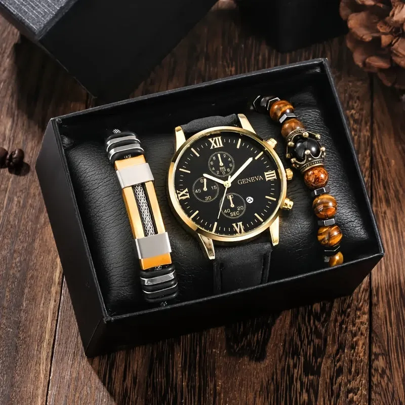 Classy Mens WatchBracelet Trio Set