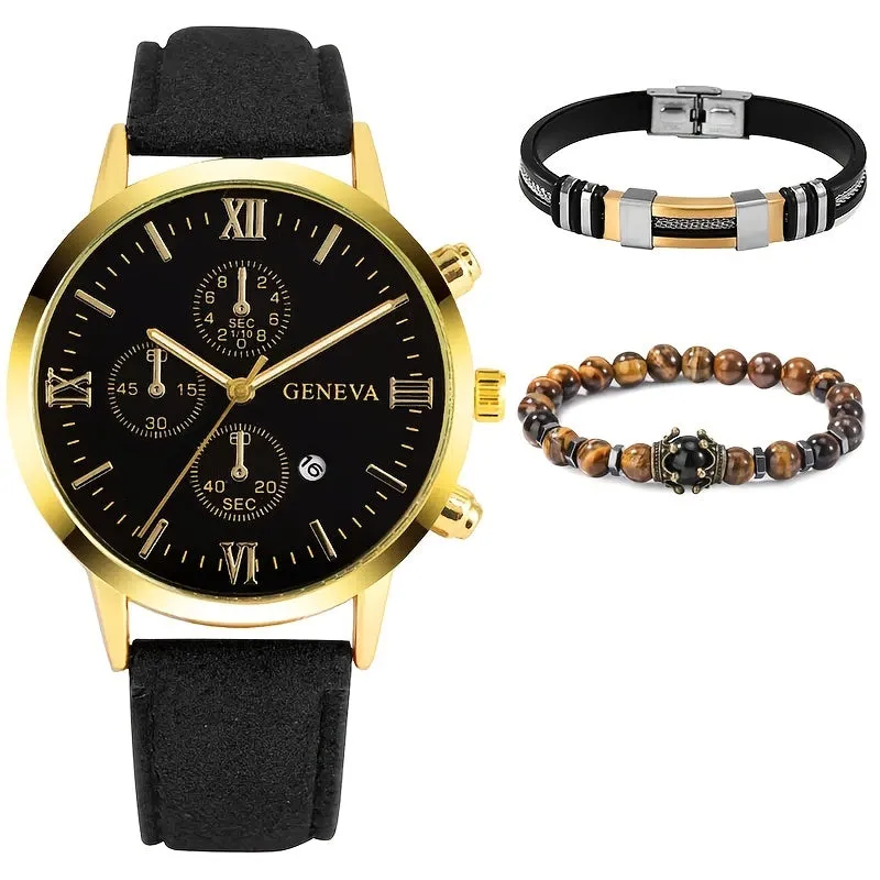 Classy Mens WatchBracelet Trio Set