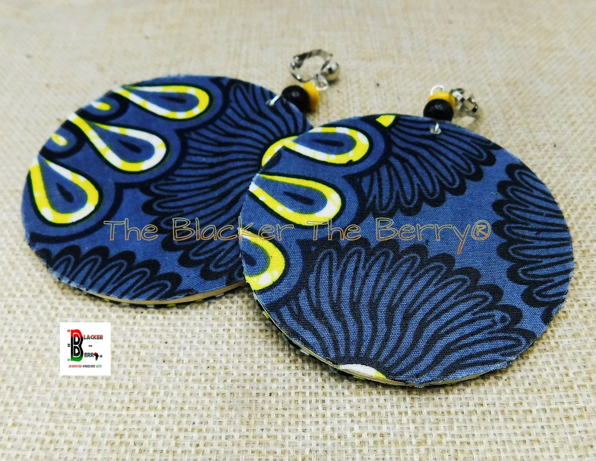 Clip On Earrings Ankara Jewelry Yellow Black Silver Beaded Handmade Black Owned