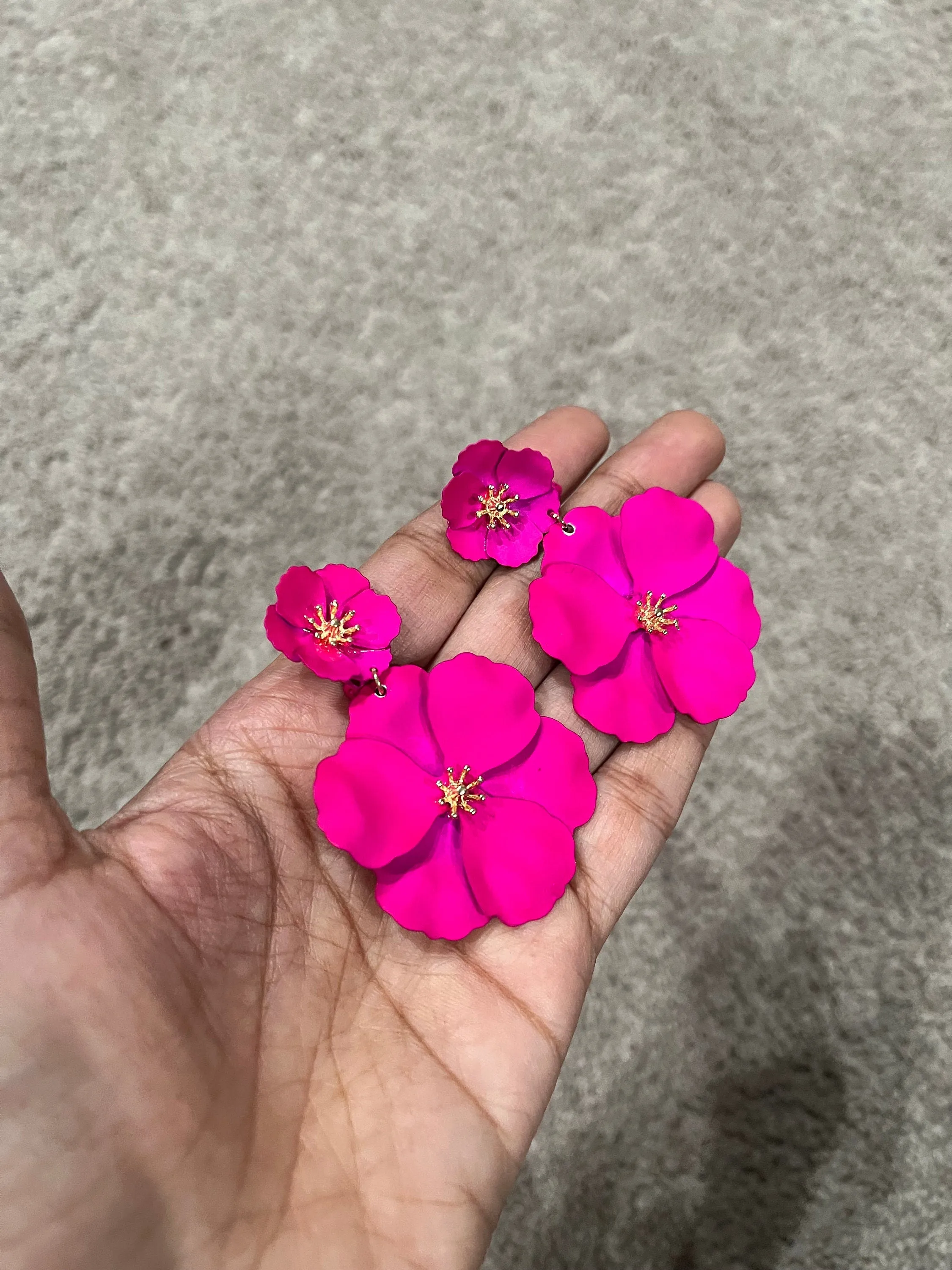 Clip on Hot pink  earrings, clip on flower fuchsia earrings, clip on pink earrings, clip on fuchsia earring 2.5 inch