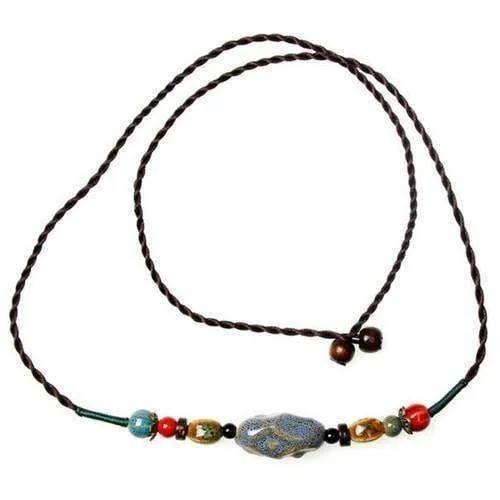 Colorful Ceramic Bead And Hemp Cord Adjustable Necklace